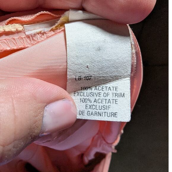 Vtg 1970s Alfred Angelo Peach Bow Accent Wrap Shoulder Formal Midi Dress Sz 6 - Picture 6 of 7